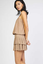 Load image into Gallery viewer, Taupe Printed Smocked Waist Tiered Mini Dress