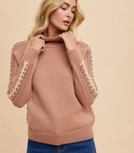 Toffee Contrast Stitched Detail Sweater