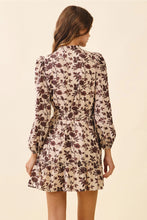 Load image into Gallery viewer, Beige LS Floral Print Buckle Belt Dress