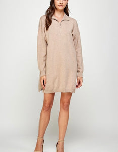 Sand LS Zipper Knit Dress