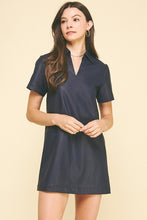 Load image into Gallery viewer, Navy Leather Tunic Dress