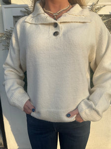 Cream Half Button Sweater