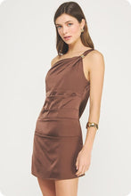 Load image into Gallery viewer, Chocolate Brown Twist Bead Satin Dress