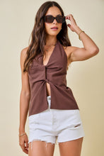 Load image into Gallery viewer, Brown Halter Frnt Cut Out Top