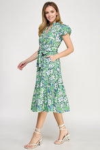 Load image into Gallery viewer, Green Multi Floral Puff Slv Midi Dress