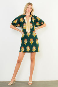 Green Floral Print Striped Detail Dress (THML)