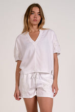 Load image into Gallery viewer, White Eyelet Puff Slv V-Neck Top