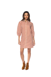 Terracotta Striped LS Aditi Dress