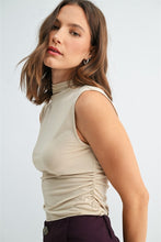 Load image into Gallery viewer, Lt. Taupe Shirring Waist Mock Neck Top