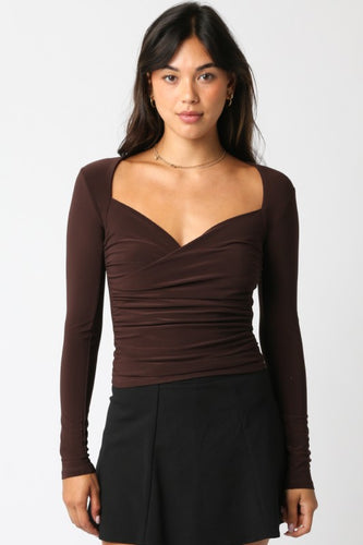 Chocolate Brown LS Wide Neck Top
