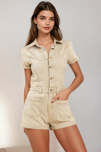 Wheat Denim Button Up Romper