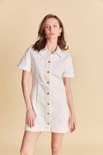 Load image into Gallery viewer, White Denim Gold Button Shirt Dress