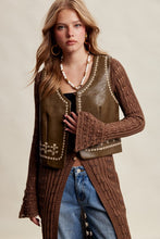 Load image into Gallery viewer, Olive/Brown Embroidered Leather Vest