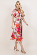 Load image into Gallery viewer, Pink Floral Print Button Down Midi Dress