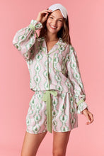 Load image into Gallery viewer, Christmas Printed Satin Top + Shorts PJ Set Pink/Green