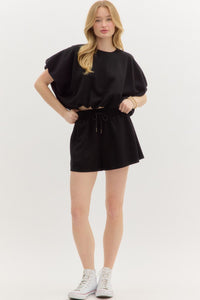 Black Jersey Knit Bubble Hem Set