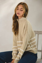 Load image into Gallery viewer, Oatmeal Striped Ribbed Half Zip Sweater Top