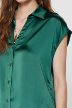 Load image into Gallery viewer, Cap Slv Satin Button Down Blouse Cypress