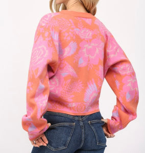 Orange Multi Floral Cardigan Sweater