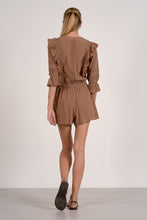 Load image into Gallery viewer, Caramel 3/4 Slv Ruffle Romper