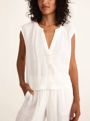 Z Supply White Cliffside V-Neck Airy Top