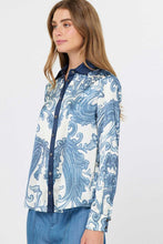 Load image into Gallery viewer, Navy/Cream Printed LS Button Down Blouse