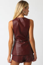 Load image into Gallery viewer, Maroon Slvls Leather Button Down Top