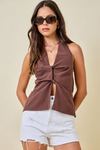 Load image into Gallery viewer, Brown Halter Frnt Cut Out Top