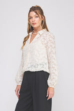 Load image into Gallery viewer, Cream Jacquard LS Button Blouse