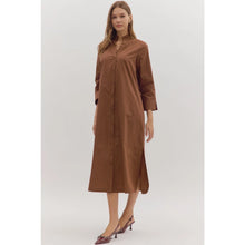 Load image into Gallery viewer, Brown LS Button Down Midi Dress