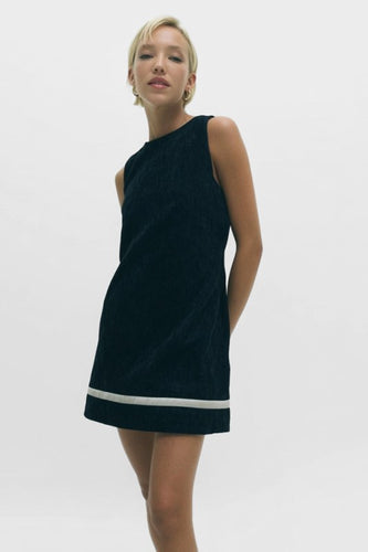 Black Soft Matte Two-Toned Shift Dress