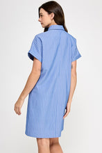 Load image into Gallery viewer, Blue Striped SS Shirt Dress