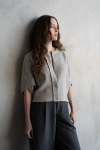 Cloudy Gray 2 Button SS Cardigan