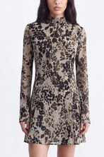 Load image into Gallery viewer, Olive/Black Printed Mock Neck Bell Slv Dress
