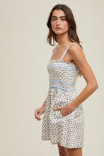 Load image into Gallery viewer, Cream/Blue Contrast Smocked Floral Romper