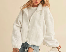 Load image into Gallery viewer, Cozy White Zip Up Jacket