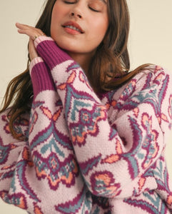 Plum Multi Print Sweater