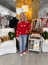 Load image into Gallery viewer, Red/White Heart Sweater Cardigan
