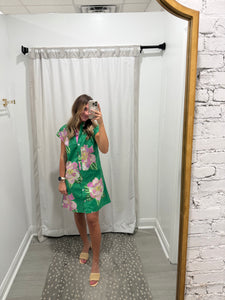 Green Floral Print Button Up Dress (THML)  Mod and Proper