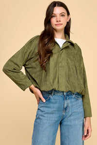 Olive Suede Zip Up Bomber Jacket