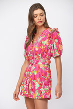 Load image into Gallery viewer, Fuchsia Multi Floral Lace Belted Romper