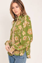 Load image into Gallery viewer, Olive Printed LS Button Down Blouse