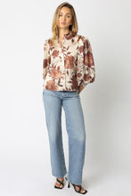 Load image into Gallery viewer, Brown/Cream Floral Puff Slv Blouse