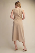 Load image into Gallery viewer, Taupe A-Line Slvls Wrap Midi Dress