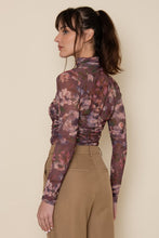 Load image into Gallery viewer, Burgundy Floral Shirring Mock Neck Bodysuit