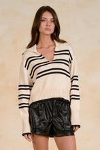 Load image into Gallery viewer, White Striped V-Neck Collared Sweater