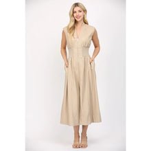 Load image into Gallery viewer, Ecru Leather Smocked Waist Zip Midi Dress