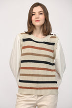 Load image into Gallery viewer, Taupe/Off White Striped Sweater w/ Poplin Undershirt