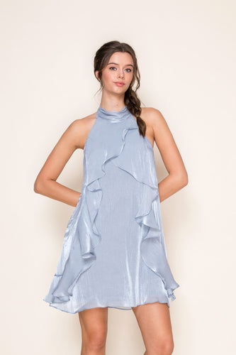 Dusty Blue Halter Flowy Mini Dress