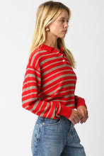 Load image into Gallery viewer, Striped Combo Button LS Knit Sweater Red